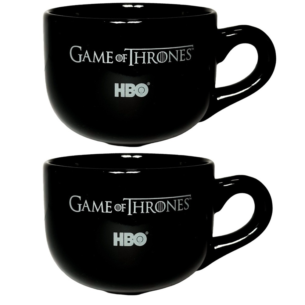 Game of Thrones HBO Black Ceramic Coffee Mug Set of 2 Oversized Soup Cups Merch‎